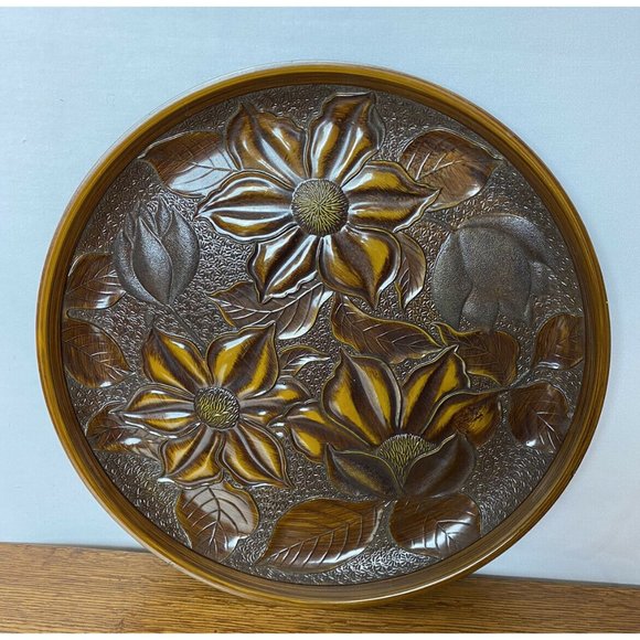 Vintage MCM Round Floral Plastic 3D Tray Japan GUC - Picture 1 of 6